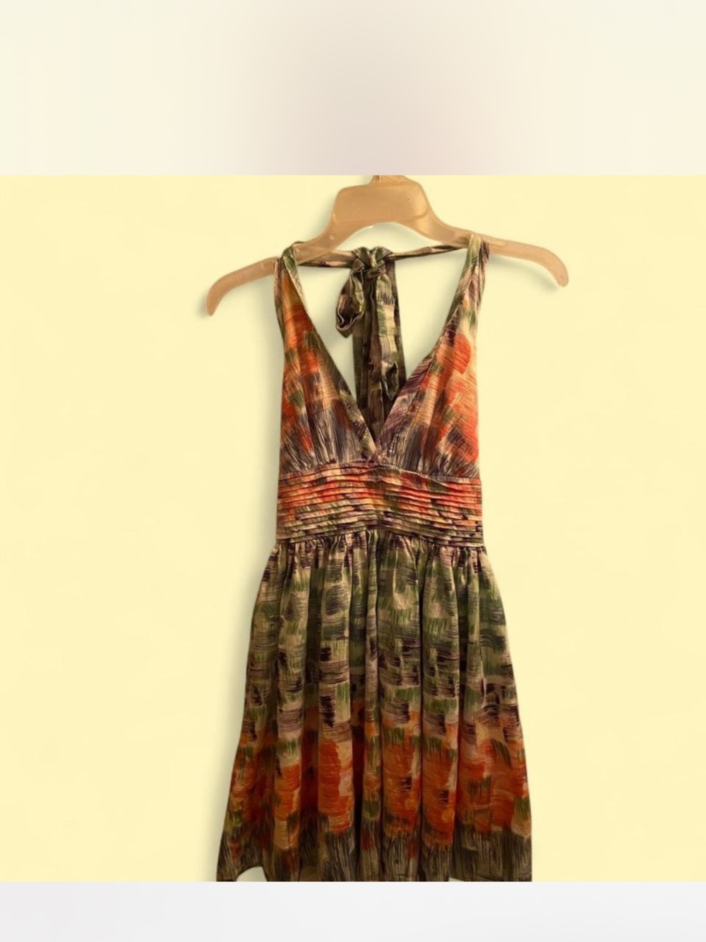 Minuet Petite One-Shoulder Multi-Print Dress in Green and Orange